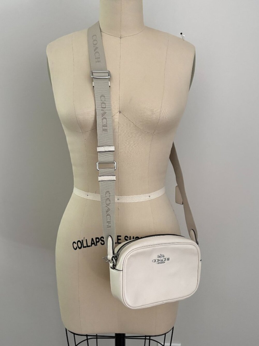 COACH Cream Leather Mini Jamie Camera Bag Crossbody Silver Hardware Travel Chic